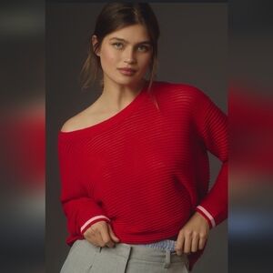 Anthropologie Red Ribbed Sweater